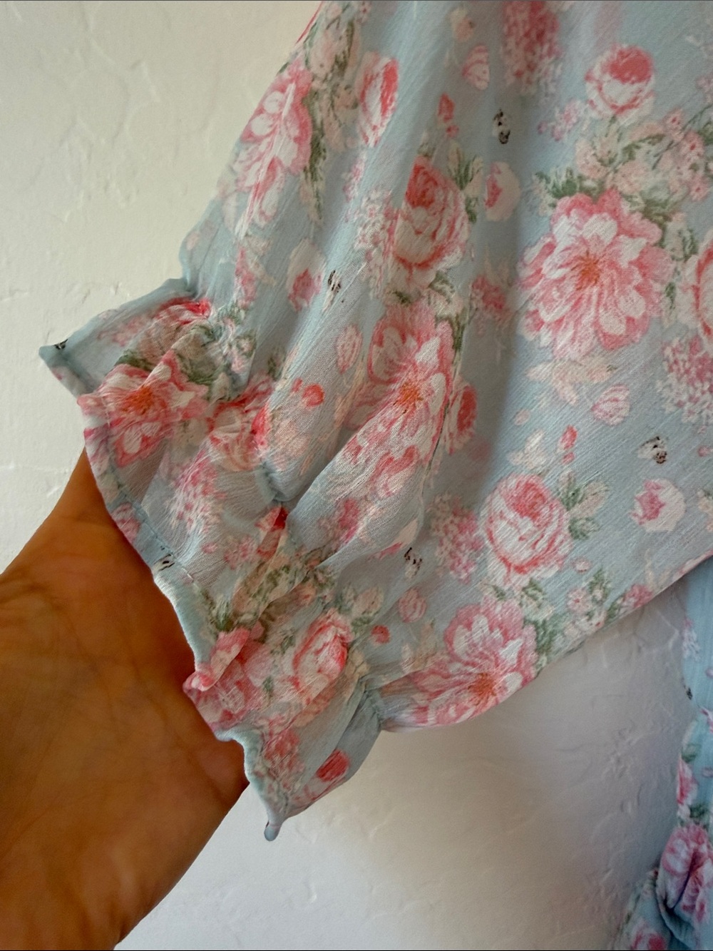 Blue Floral Midi Dress with Pink Roses - Picture 7 of 7